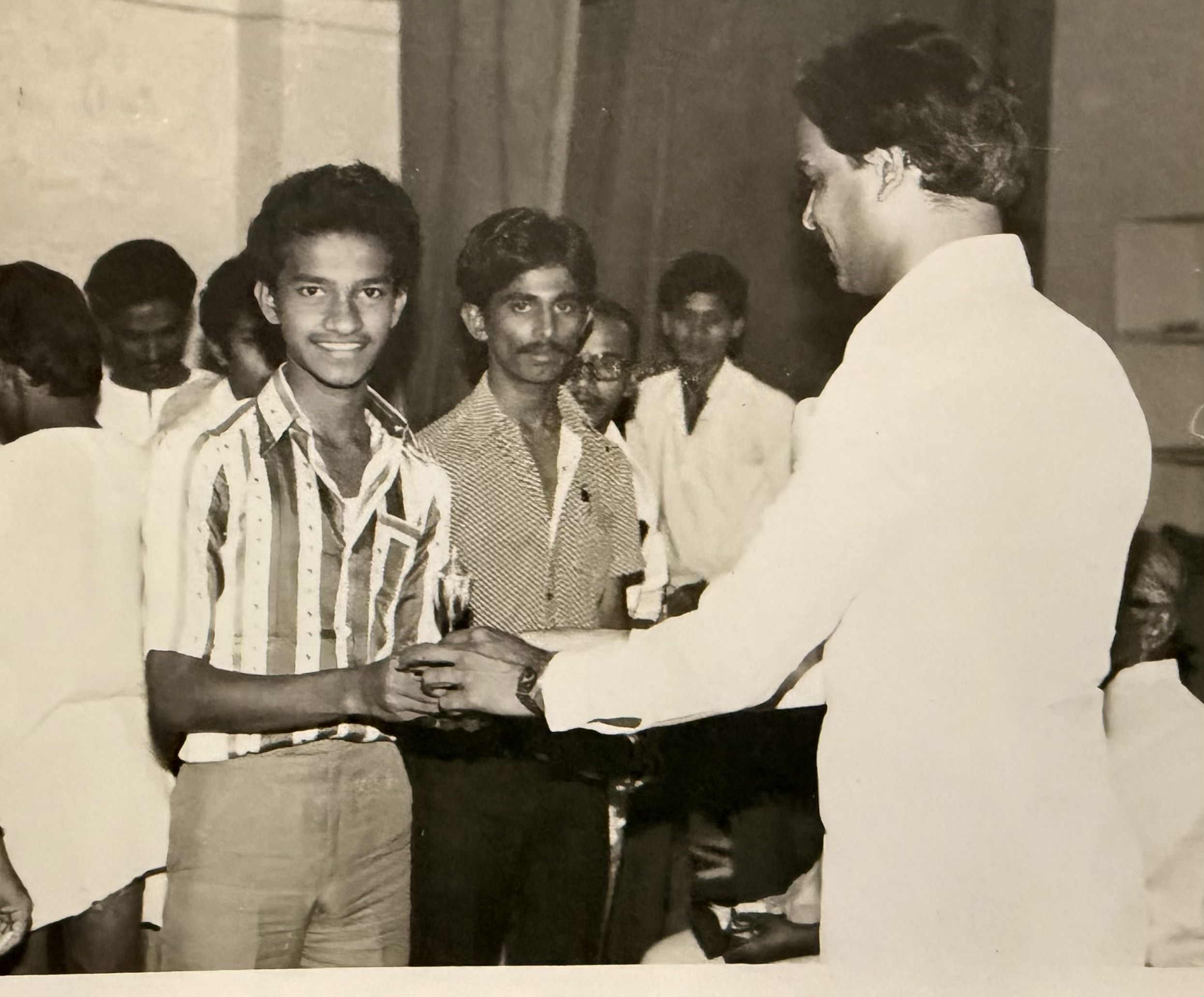 Ganji Krishna Murthy receiving award during college days at Vasavi Engineering College